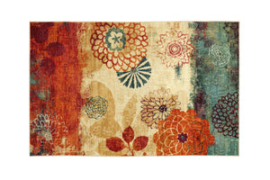 Nylon and Latex Backing Area Rug With Floral Pattern, Small, Multicolor