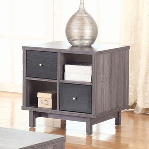 Contemporary 2 Drawer Dual Finish End Table In Wooden Frame, Black And Gray