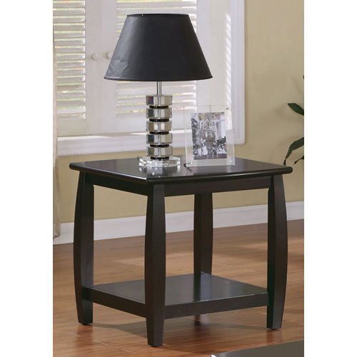 Contemporary Style Solid Wood End Table With Slightly Rounded Shape, Dark Brown