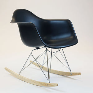 Steel and Wooden Rocking Arm Chair with Plastic Shell Seat, Black