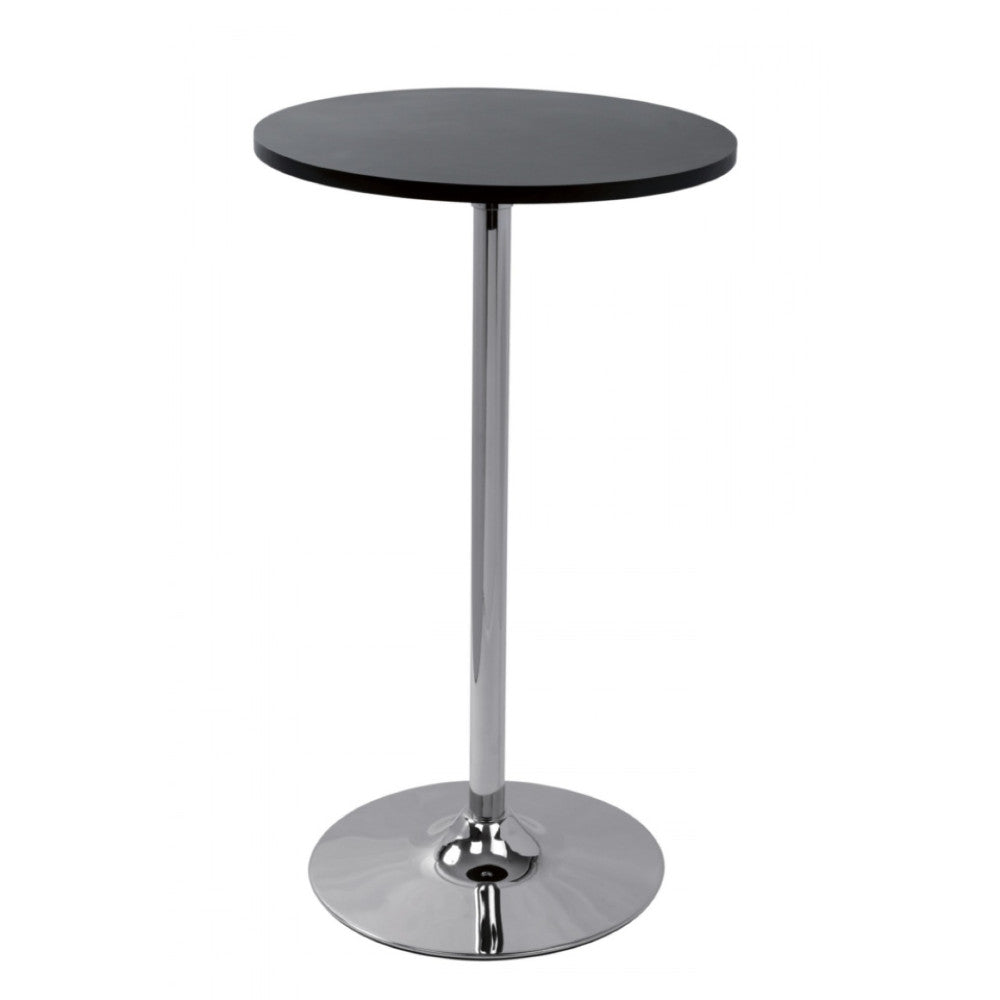 Metal Bar Table with Round Wooden Top and Pedestal Base, Black and Silver