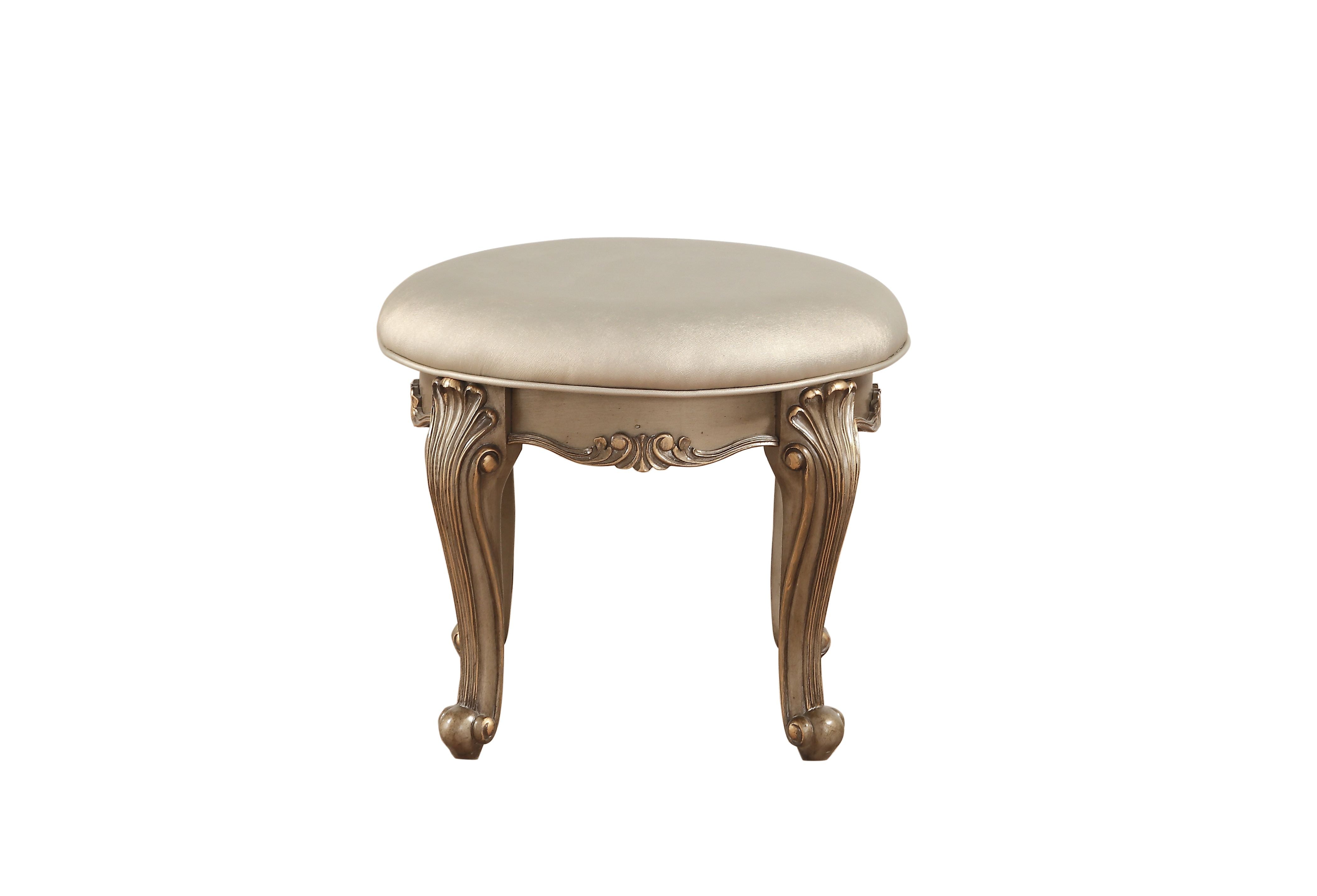 19" X 19" X 18" Champagne PU Antique Gold Wood Upholstered (Seat) Vanity Stool