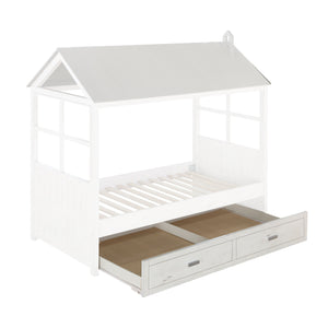 41" X 75" X 11" Weathered White Washed Gray Wood Trundle (Twin)
