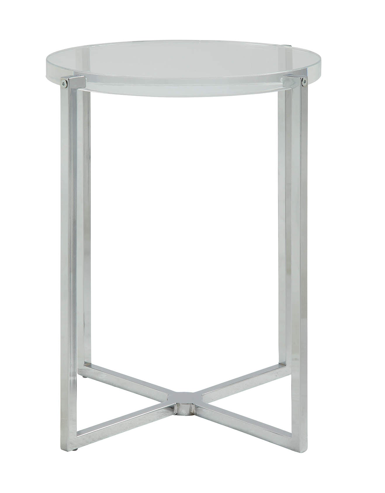 18" X 18" X 19" Clear Acrylic Chrome Metal Side Table