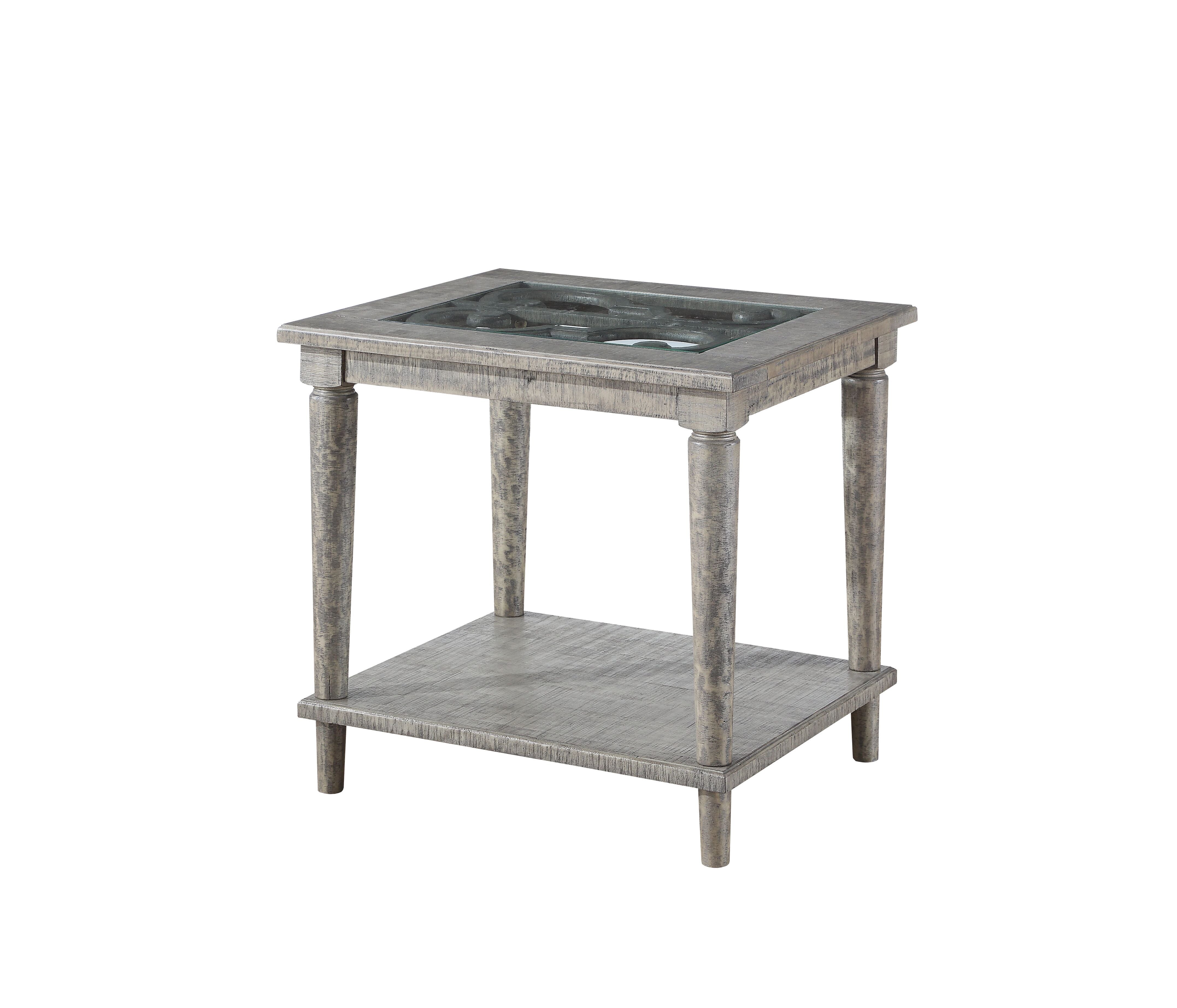 24" X 28" X 25" Salvaged Natural Glass Wood End Table