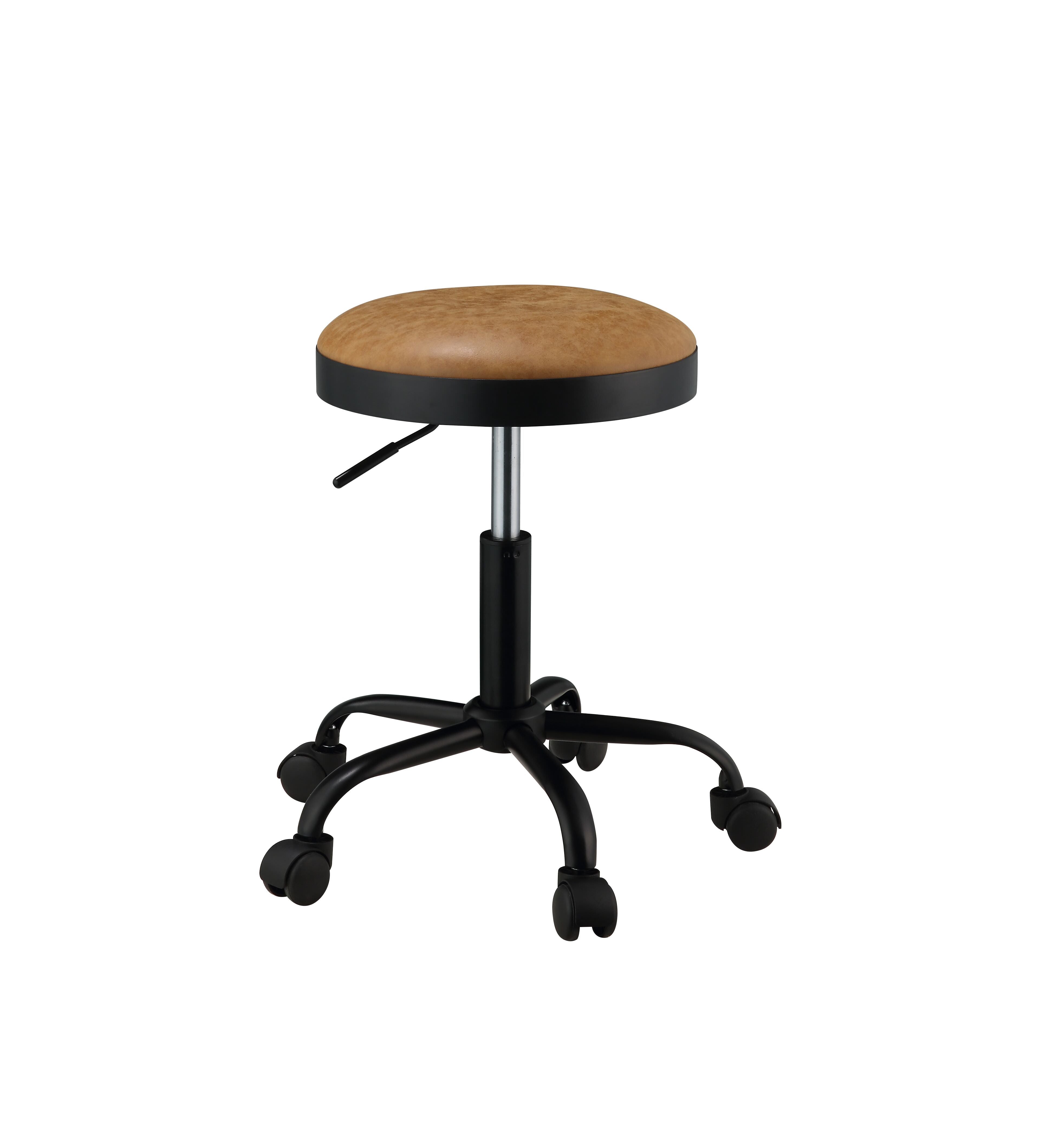 17" X 17" X 24" Vintage Caramel PU Black Metal Upholstered Adjustable Stool w/Swivel (Set of 2)