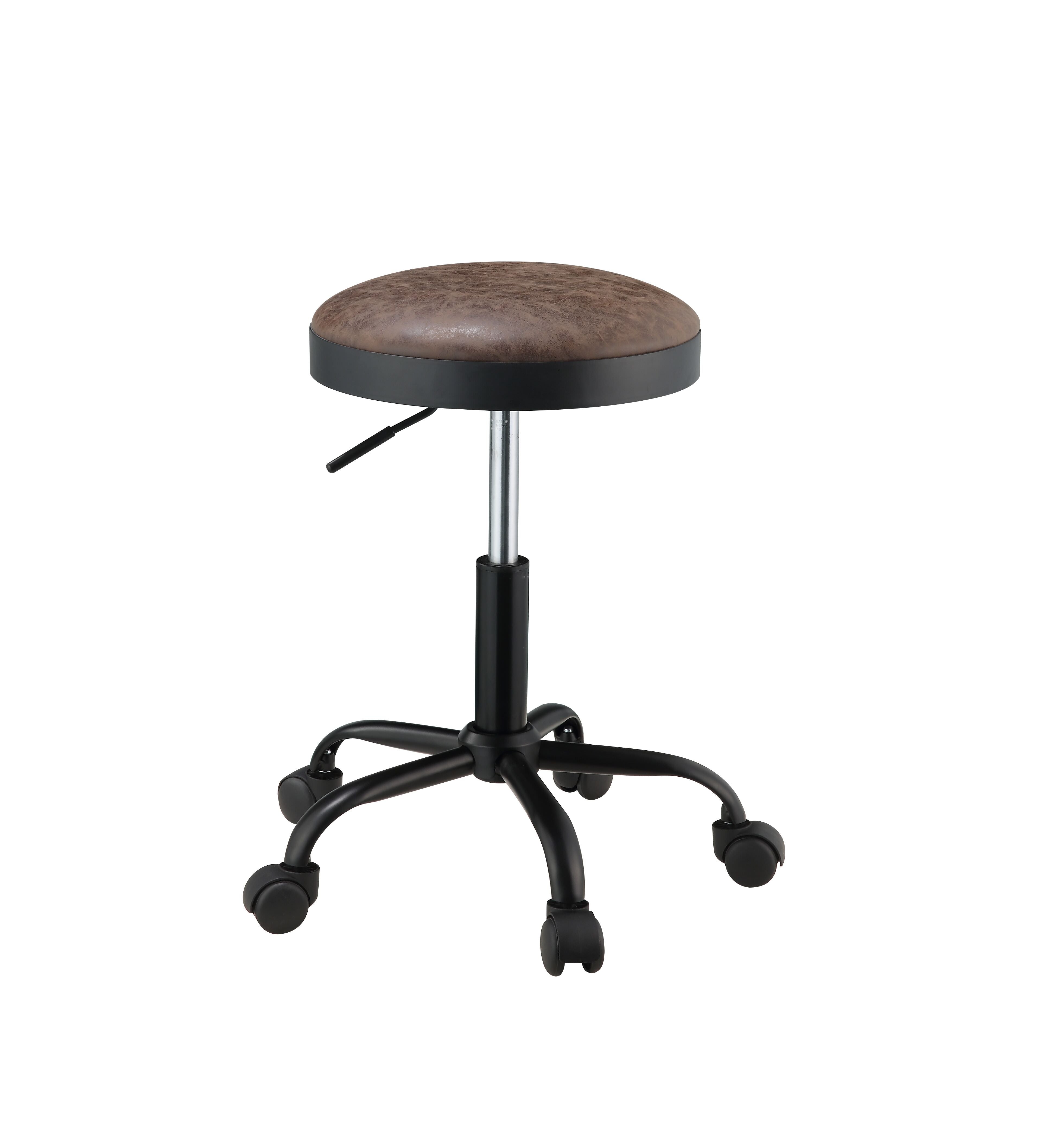 17" X 17" X 24" Vintage Mocha PU Black Metal Upholstered Adjustable Stool w/Swivel (Set of 2)