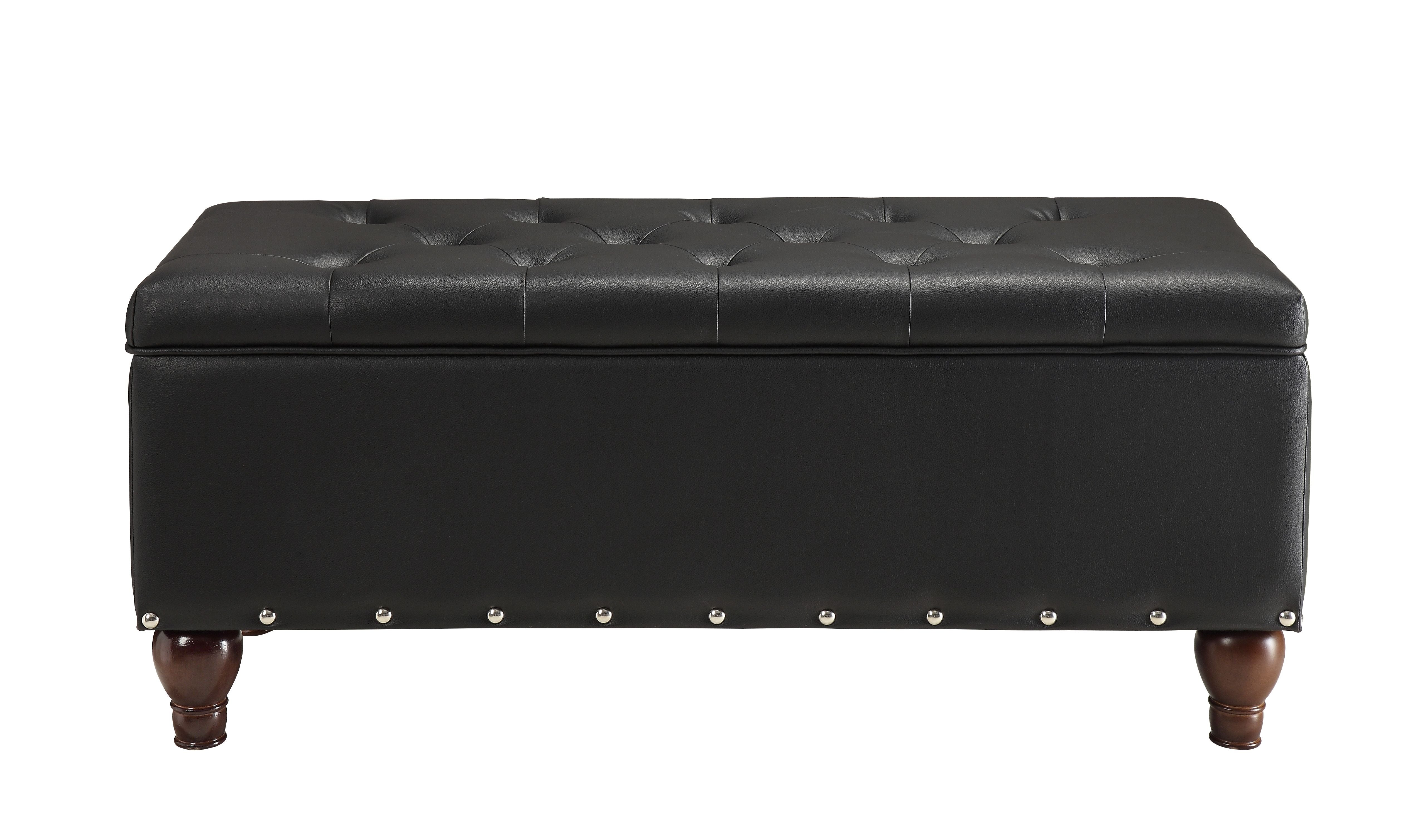 18" X 42" X 18" Black PU Upholstery Wood Leg Bench w/Storage