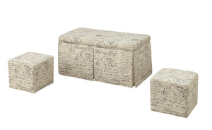 18" X 36" X 18" Pattern Fabric Upholstery 3Pc Pk Bench & Ottomans