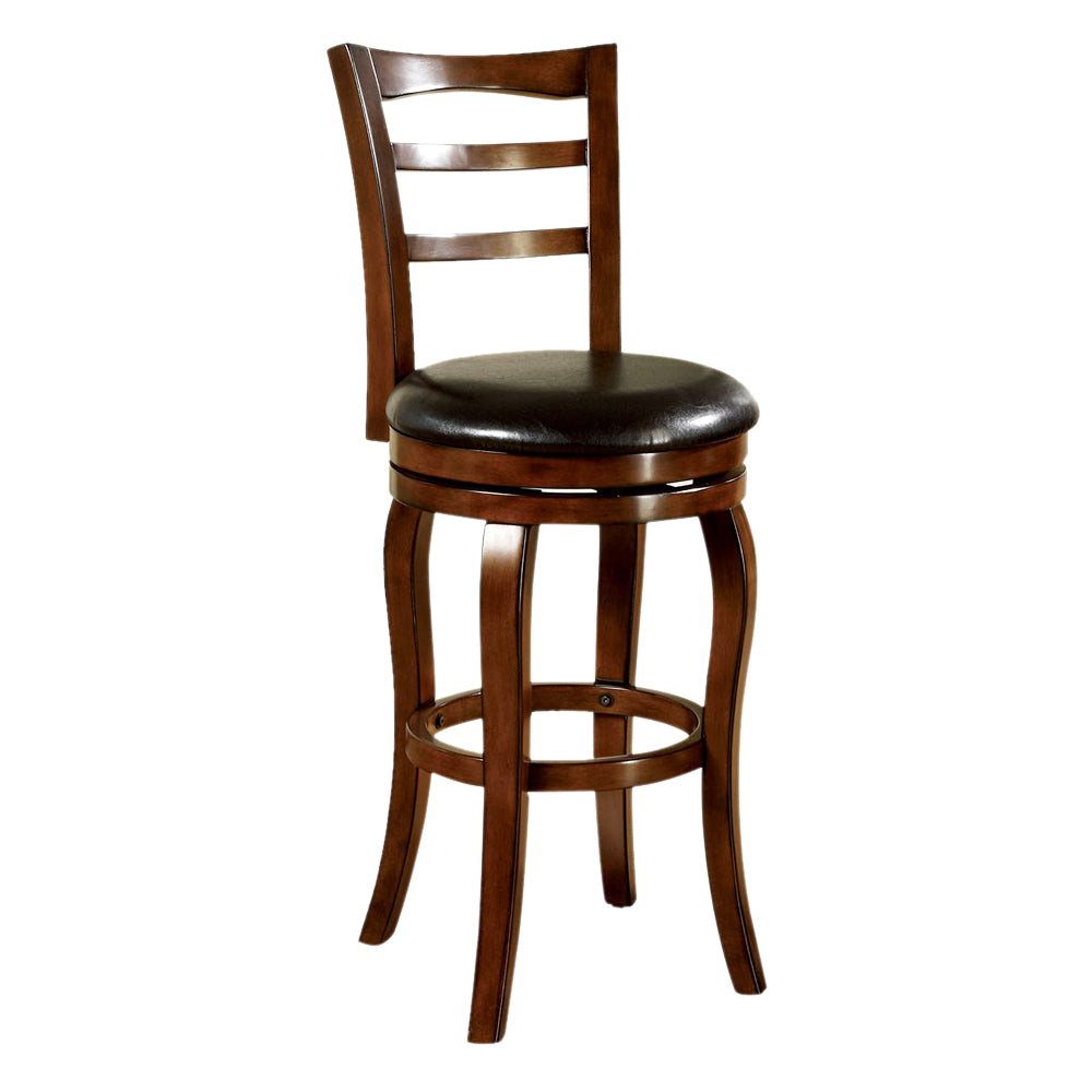 Transitional Style Swivel 29" Barstool With Round Padded Seat and Curvy Legs, Oak