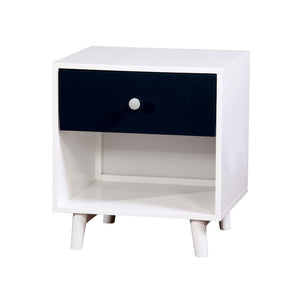 Wooden Two Tone Nightstand with One Drawer And One Shelf, White And Blue