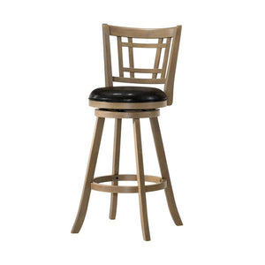 29" Wooden Bar Stool with Leatherette Seat and Round Footrest, Brown and Black