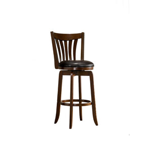 29" Wooden Bar Stool with Leatherette Seat and Flared Legs, Brown