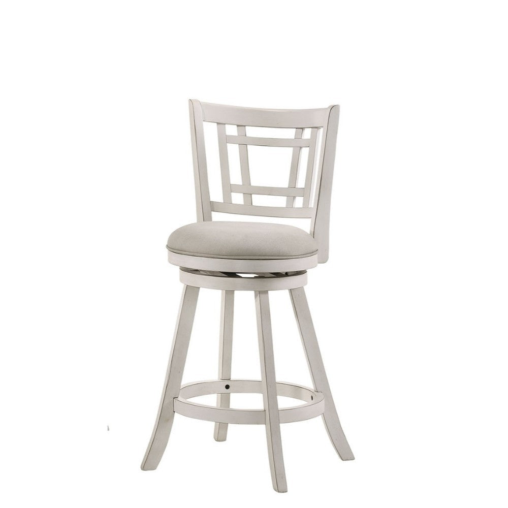 24" Wooden Bar Stool with Fabric Upholstered Seat and Flared Legs, White