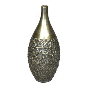 Cutout Pattern Decorative Ceramic Vase with Elongated Narrow Neck, Gold