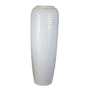 Decorative Textured Ceramic Vase with Tapered Bottom, White