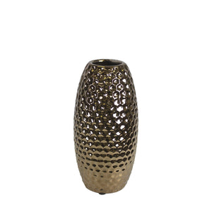 Honeycomb Patterned Decorative Ceramic Vase with Tapered Bottom, Bronze