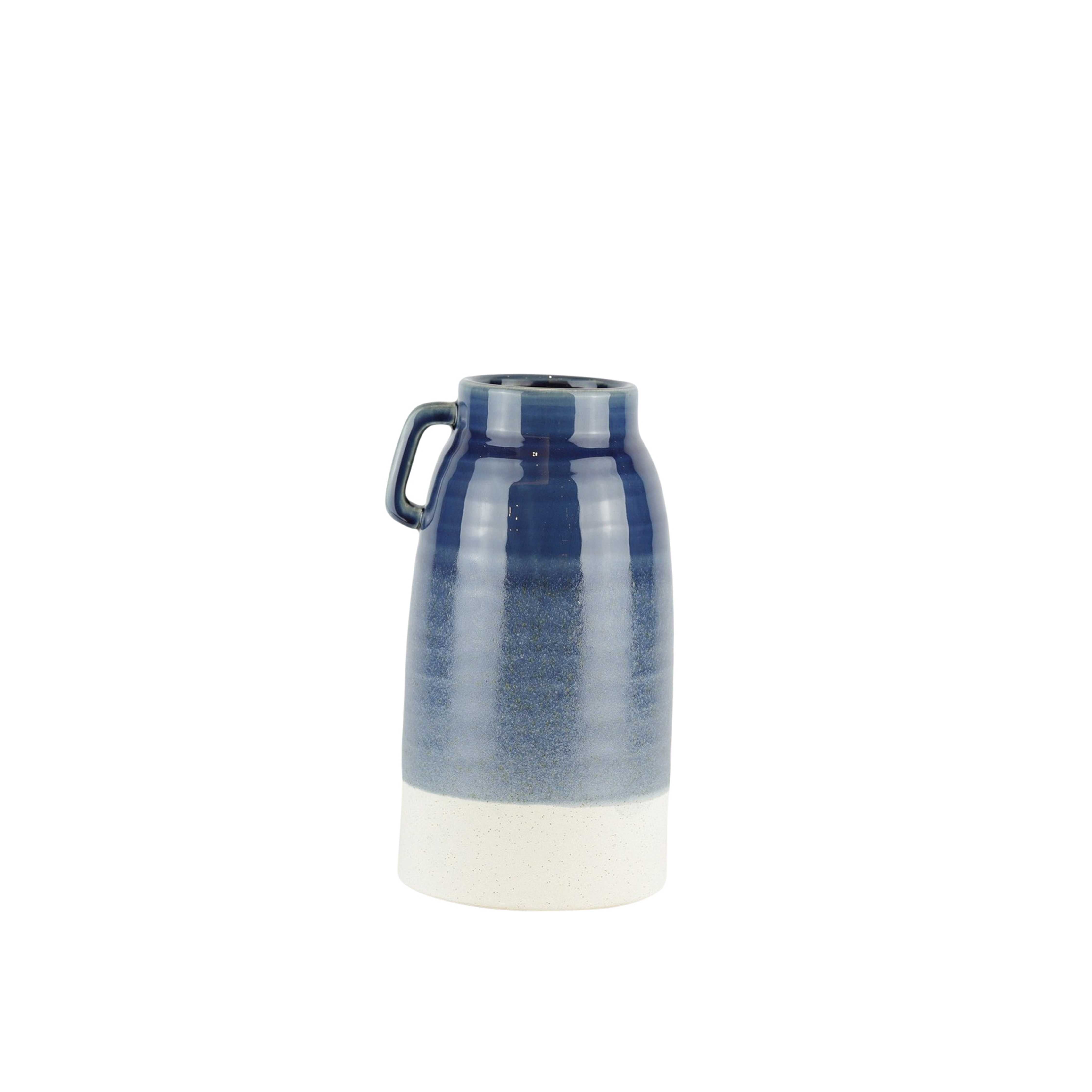 Dual Tone Decorative Ceramic Vase with Handle, Small, Blue and White