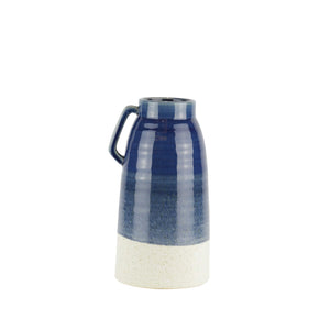 Dual Tone Decorative Ceramic Vase with Handle, Large, Blue and White