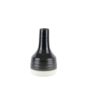 Ribbed Patterned Ceramic Vase with Elongated Neck, Large, Black and White