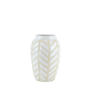 Decorative Ceramic Vase with Unique Pattern, White and Beige