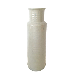 Ceramic Ribbed Cylindrical Vase with Round Base, Small, White