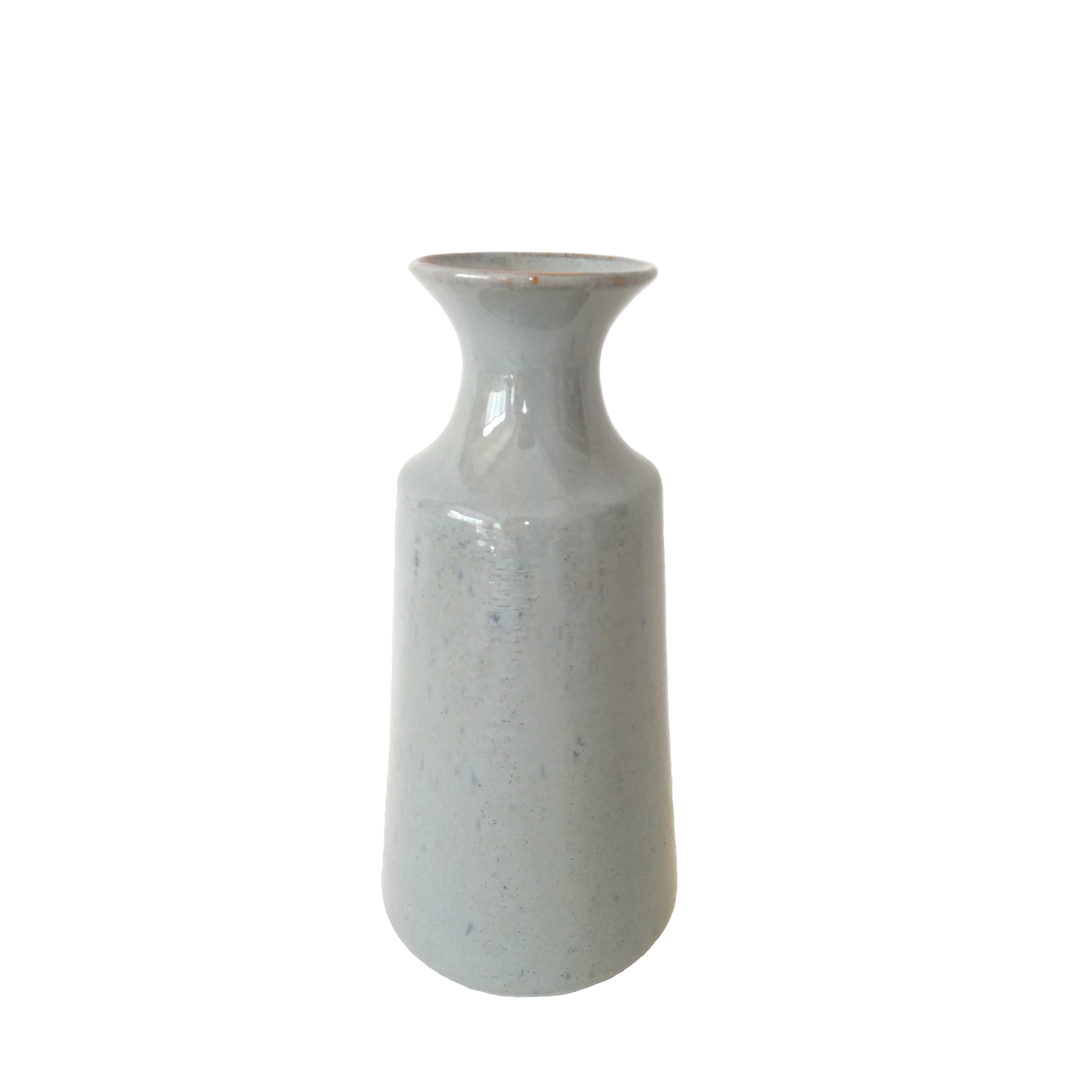 Ceramic Cylindrical Vase with Flared Neck and Wide Open Mouth, Light Gray