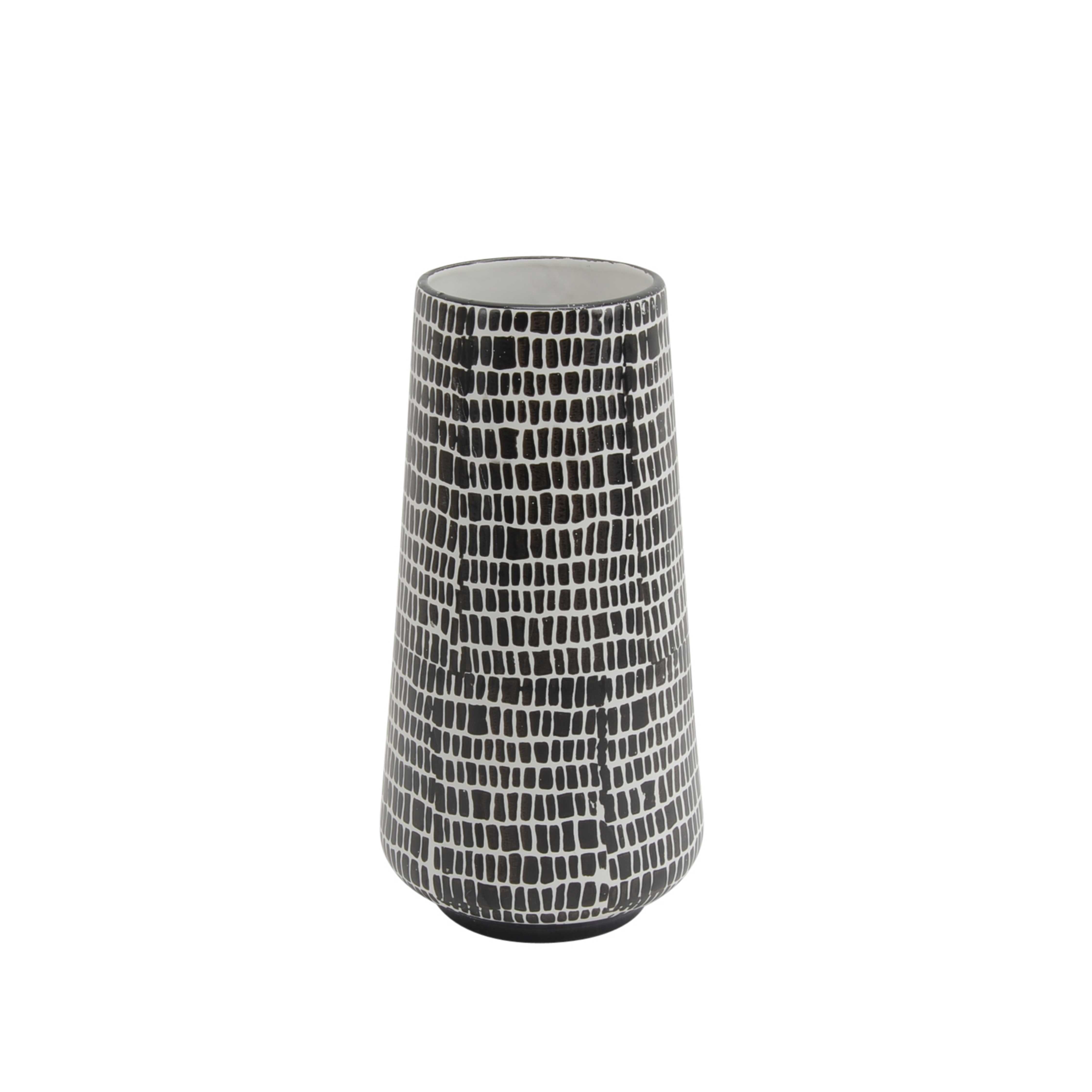 Ceramic Vase with Cobble Pattern Design and Tapered Base, White and Black