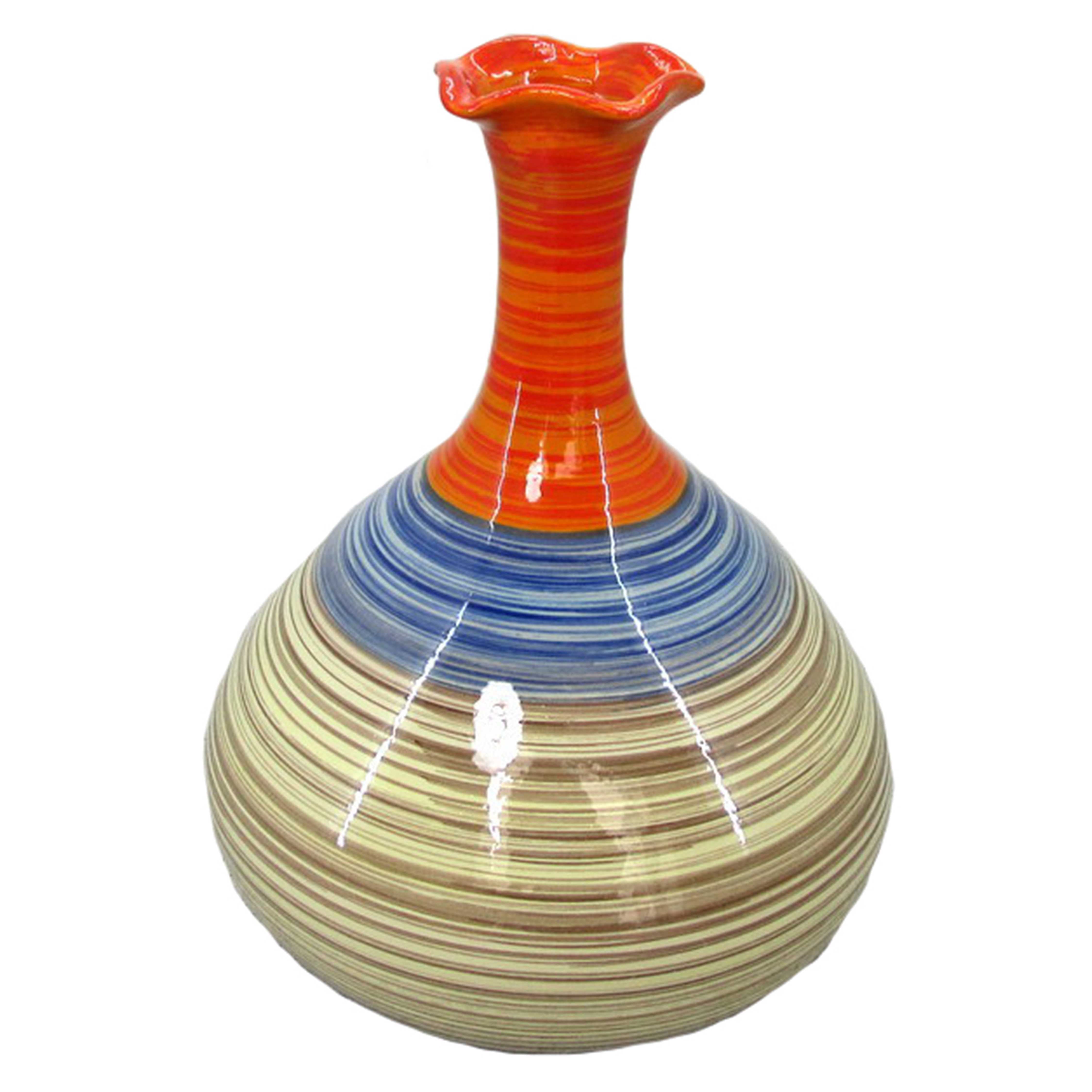 Ceramic Striped Gourd Vase with Flared Rim, Multicolor