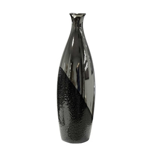 Two Tone Ceramic Bottle Vase with Small Neck and Mouth, Small, Black and Gray