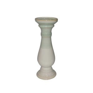 Dual Tone Large Size Ceramic Candle Holder in Traditional Style, White and Green