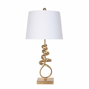 Contemporary Metal Table Lamp with Abstract Twist Design, Gold and White