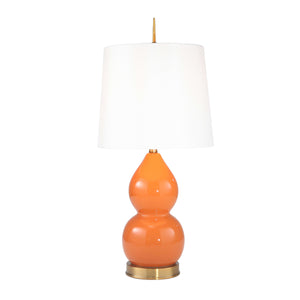 Ceramic and Metal Table Lamp with Teardrop Gourd Base, Orange and White
