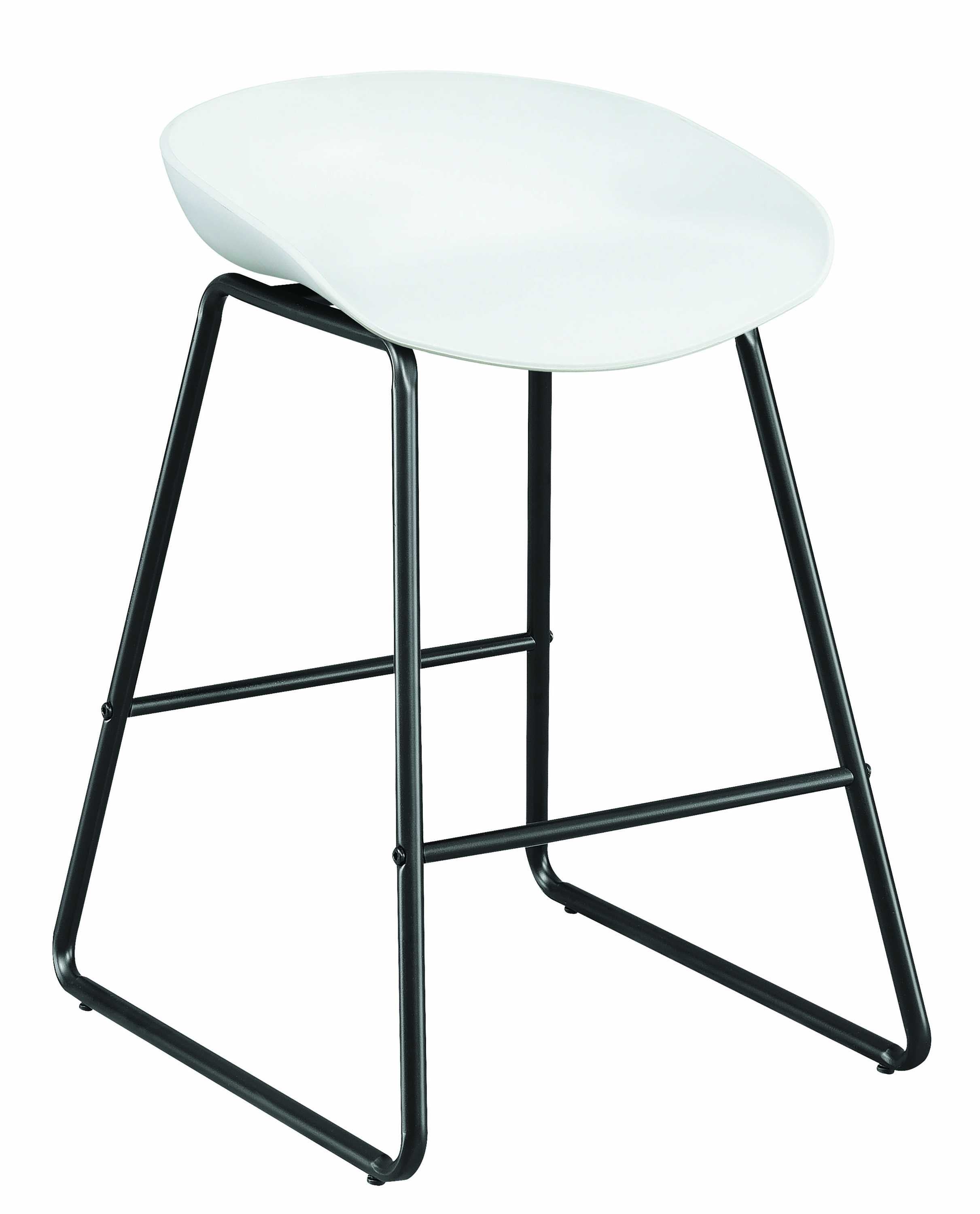 Counter Height Stools with Scooped Plastic Seat, White and Black, Set of Two