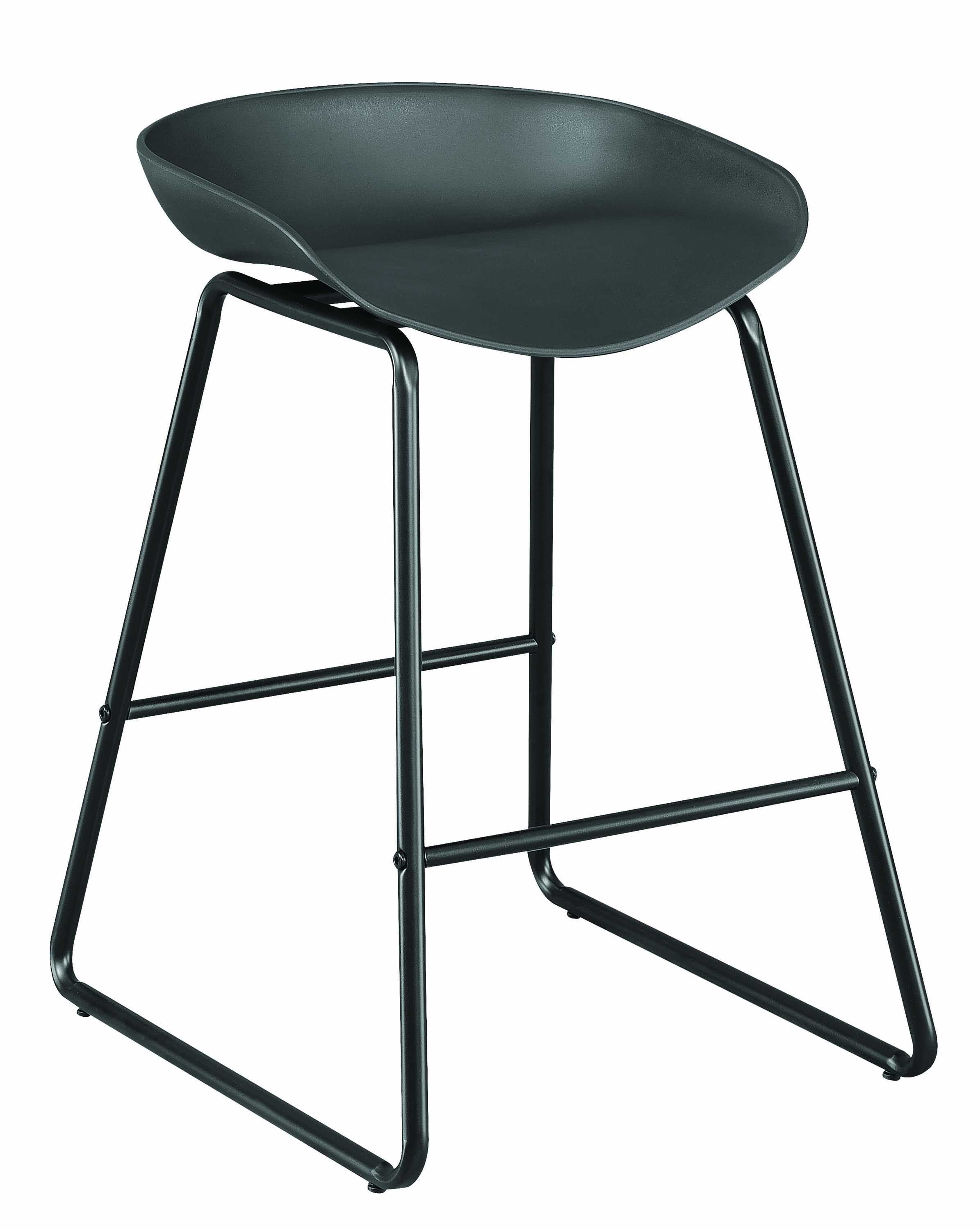 Metal Framed Counter Height Stools with Scooped Plastic Seat, Black, Set of Two