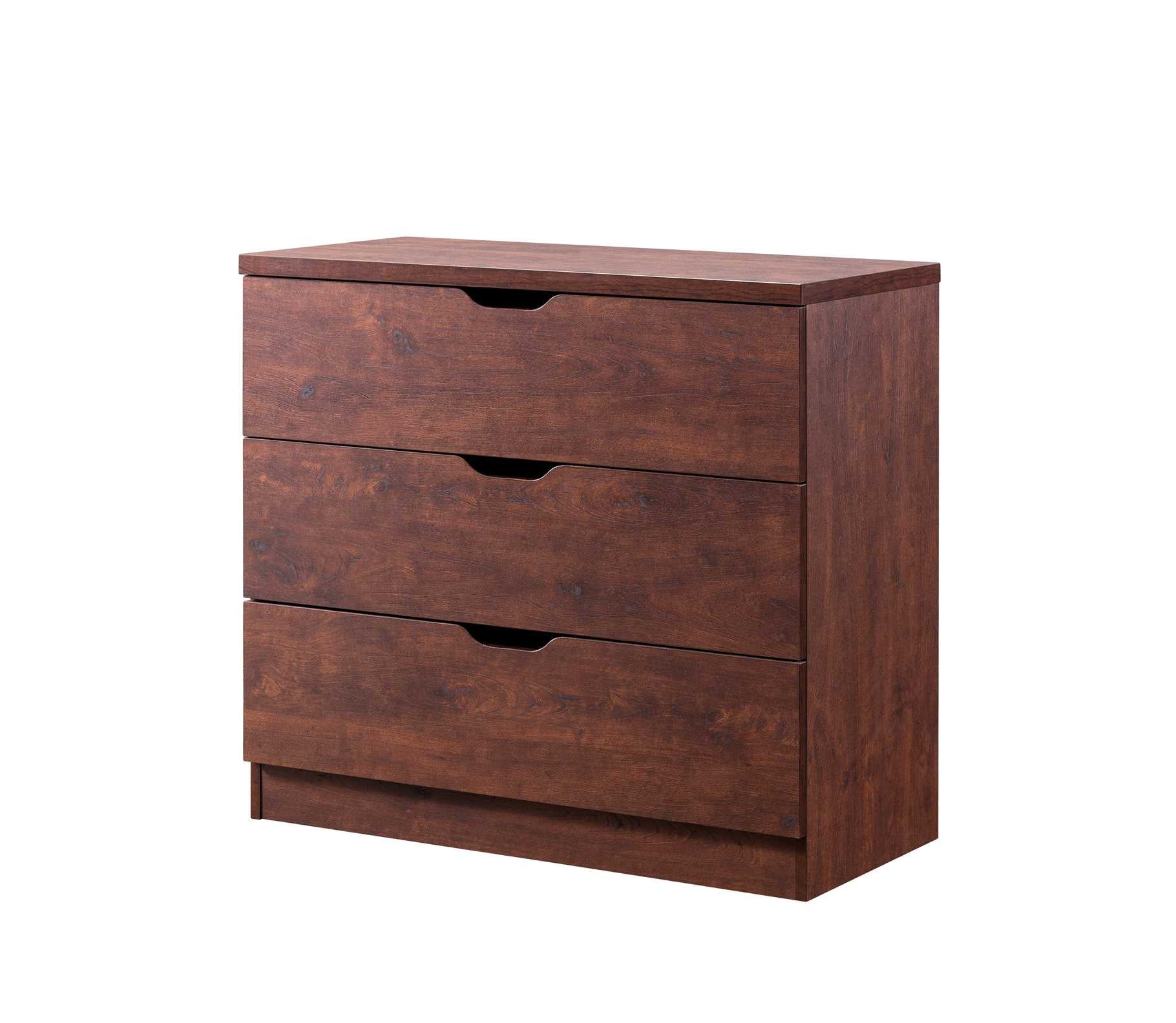 Wooden Nightstand with Three Drawers and Cutout Handles, Brown