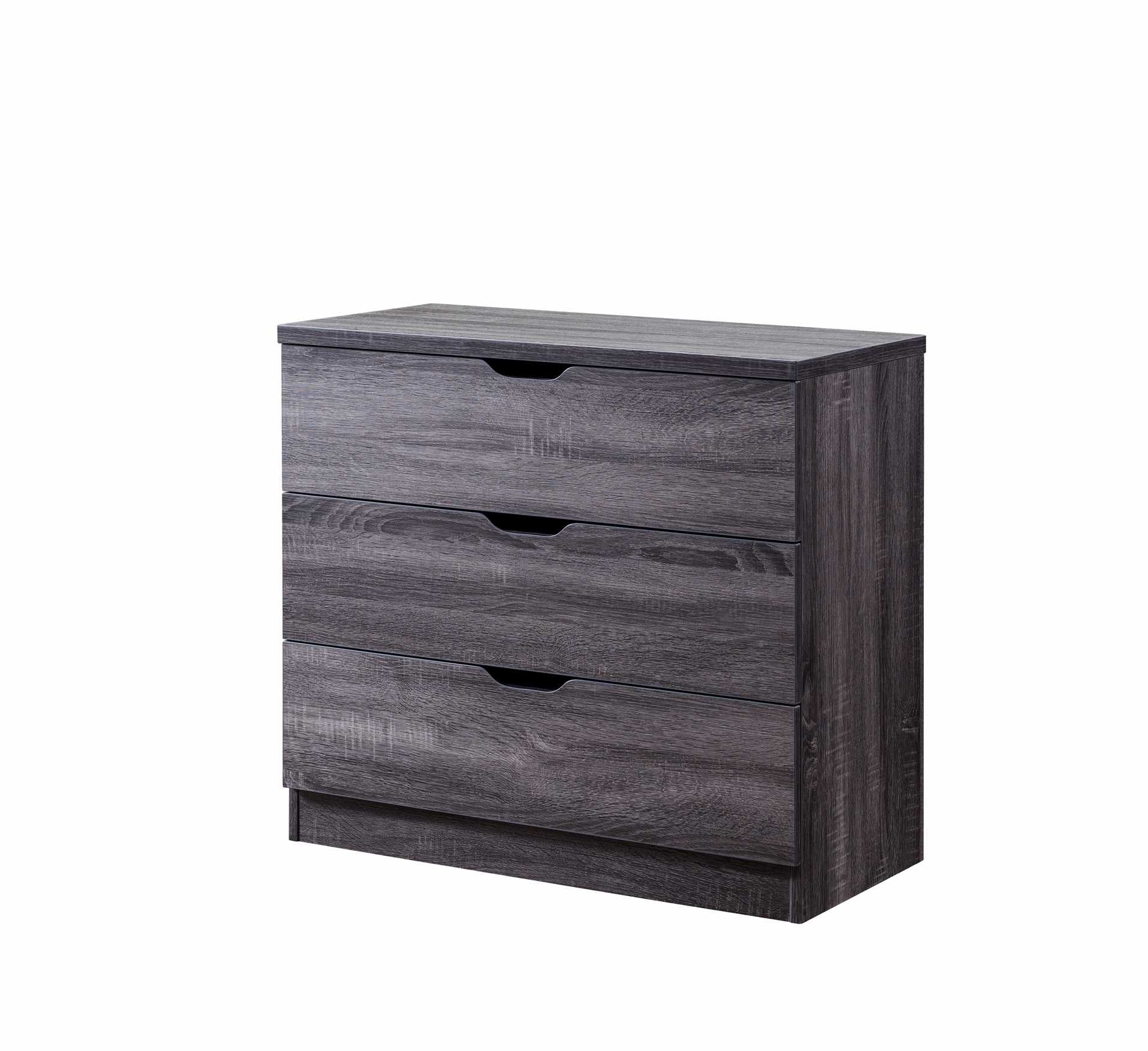 Transitional Style Wooden Nightstand with Three Drawers and Cutout Handles, Gray