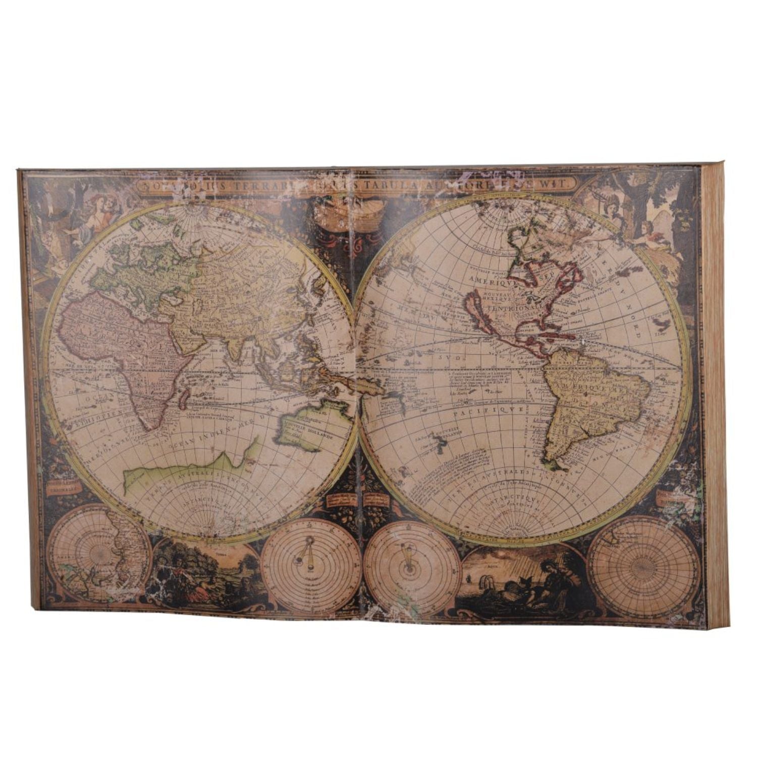 Historic World Map Print Wall Art with Wooden Framing, Multicolor