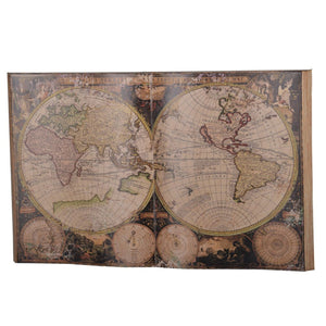 Historic World Map Print Wall Art with Wooden Framing, Multicolor