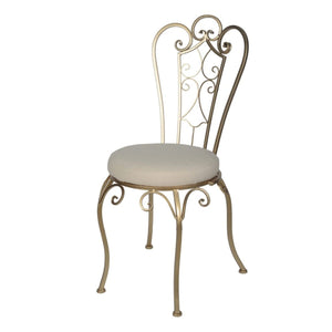 Metal Frame Folding Chair with Fabric Padded Seat and Scroll Work Details, Gold and Cream