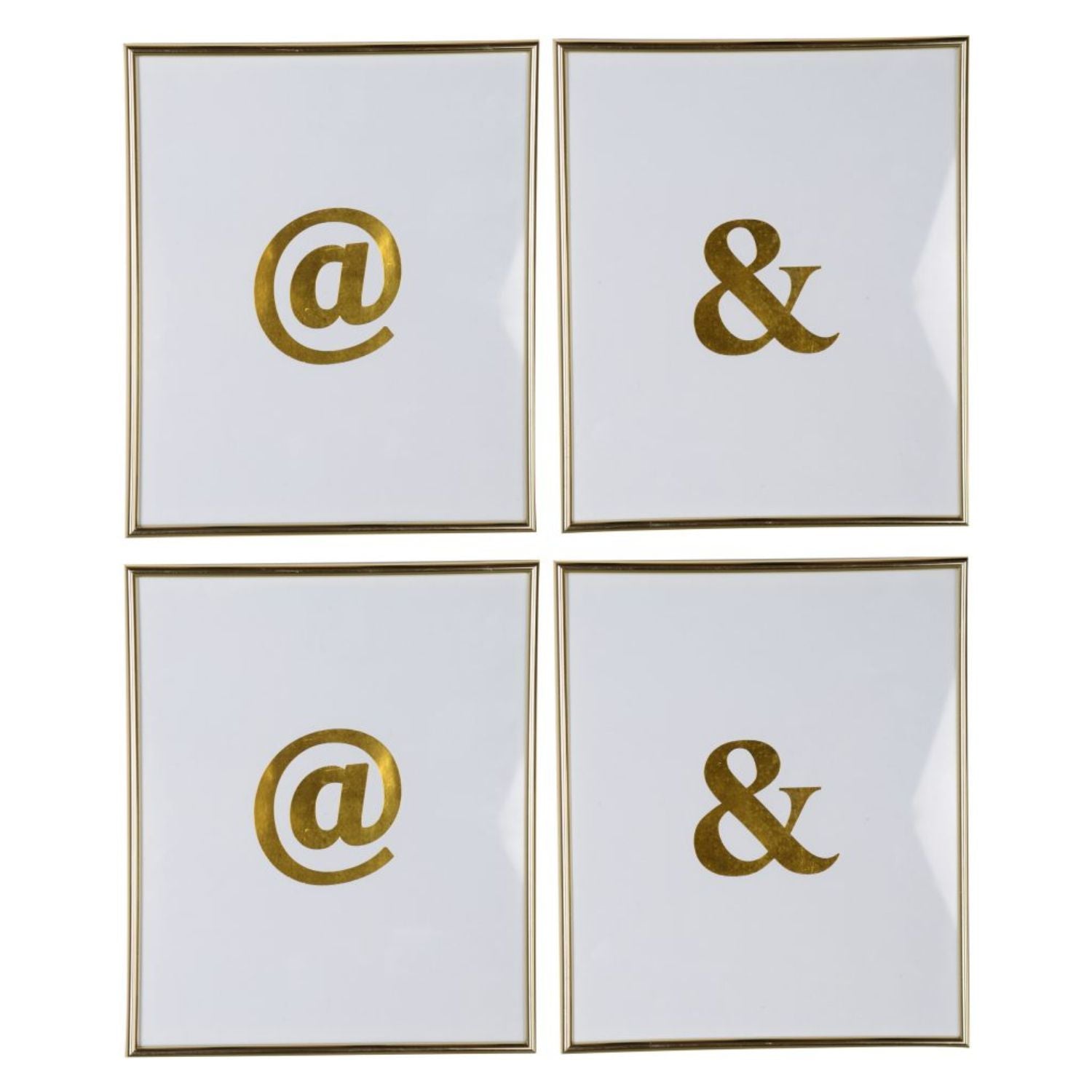 Decorative & and @ Graphic Wall Art in Plastic Frame, Large, Set of Four, White and Gold