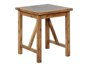 Wood and Metal End Table with Block Legs, Brown and Gray