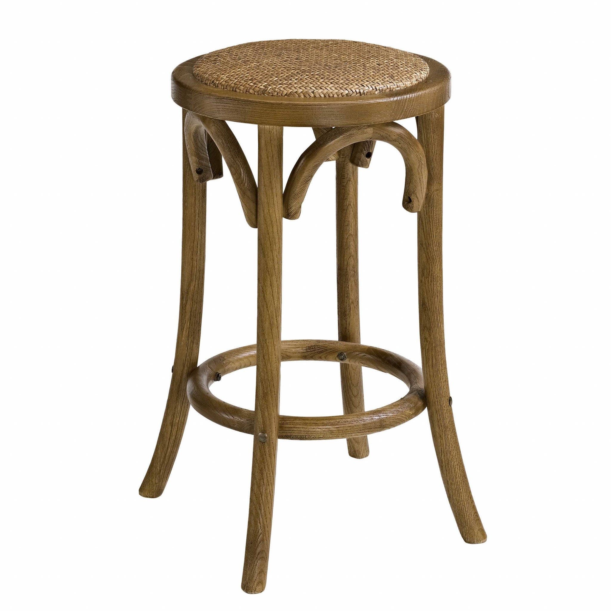 Wooden Counter Stool with Weave Top and Flared Legs, Dark Brown