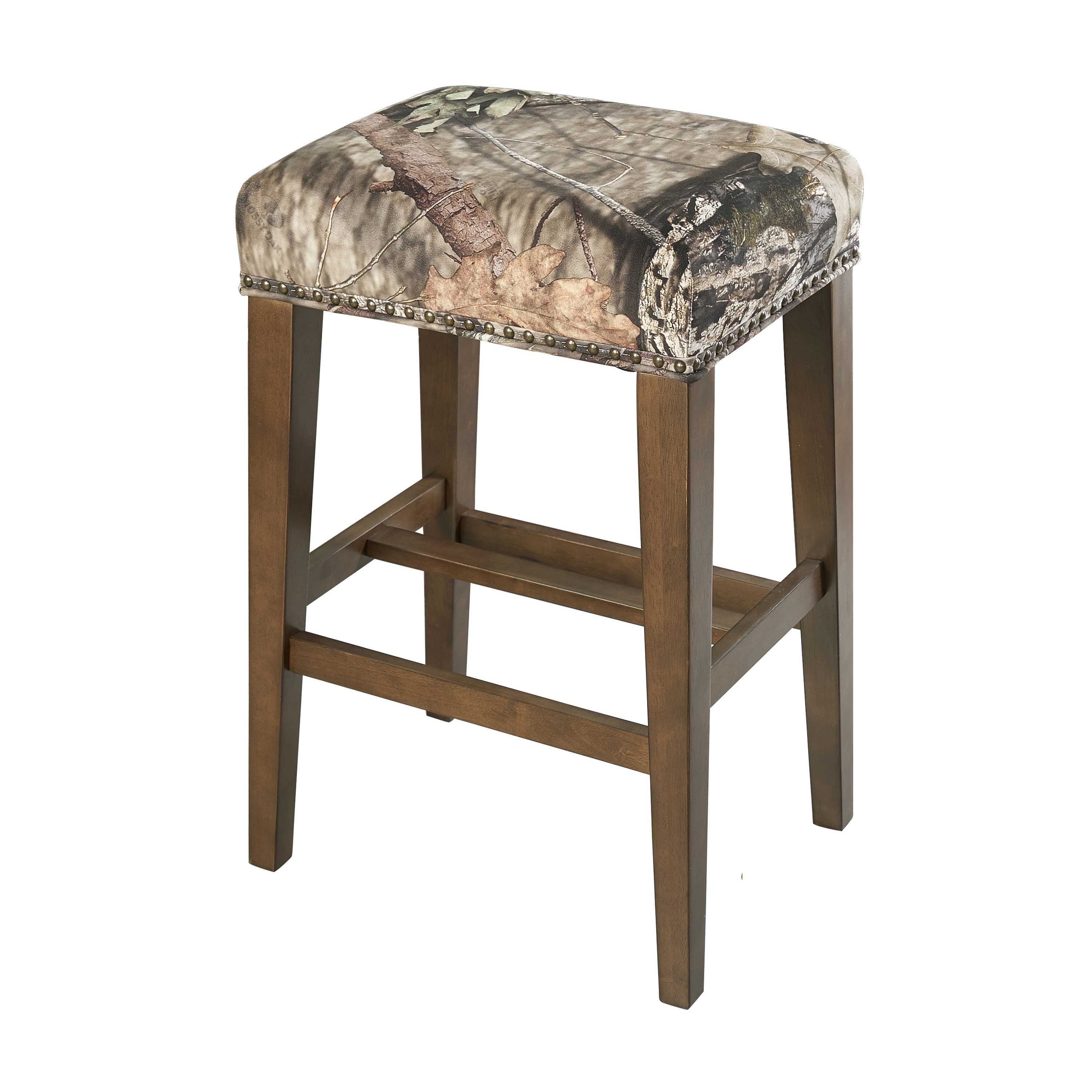 Wooden Bar Stool with Nailhead trim Accents and Footrest, Brown