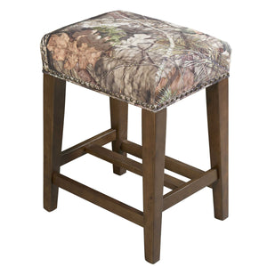 Camouflage Print Wooden Counter Stool with Nailhead Trim Accent, Brown