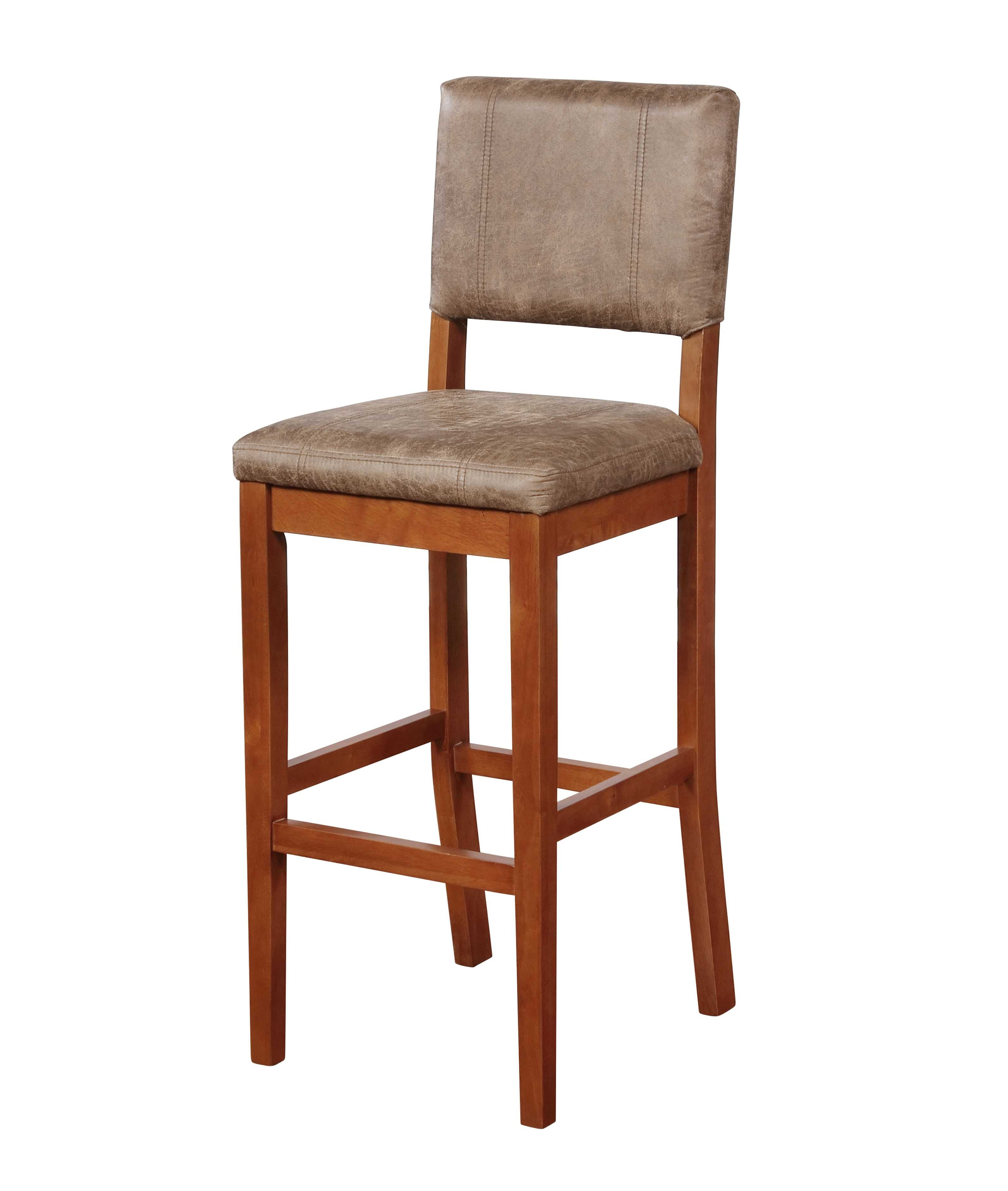 Fabric Upholstered Wooden Bar Stool with Footrest Support, Brown