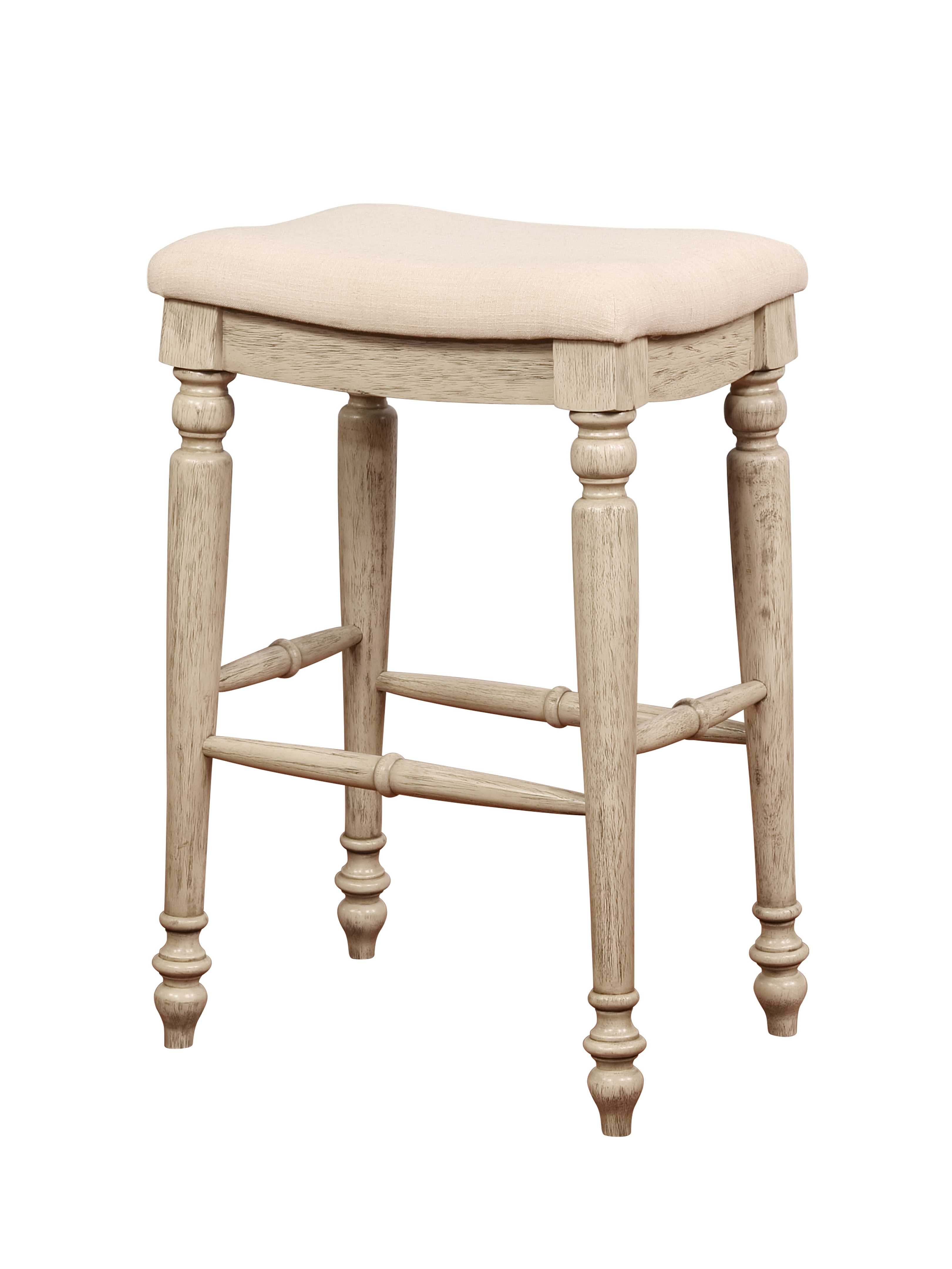 Saddle Top Wooden Bar Stool with Fabric Upholstery,Brown and Beige