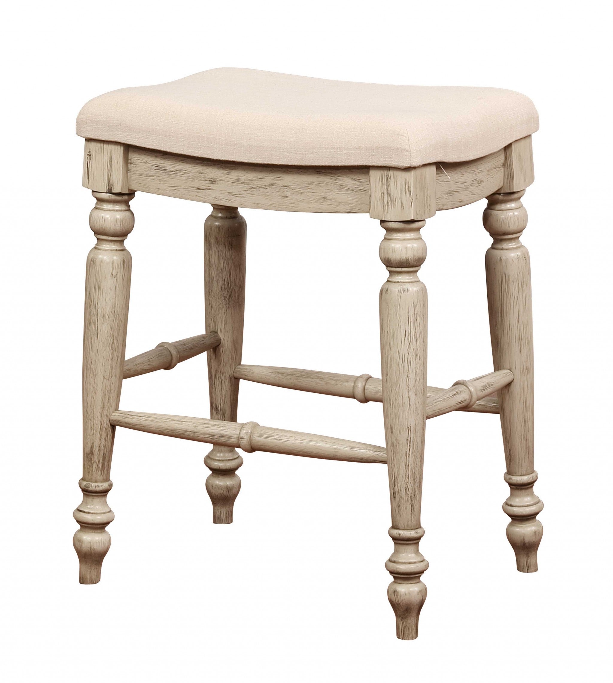 Saddle Top Wooden Counter Stool with Fabric Upholstery,Brown and Beige