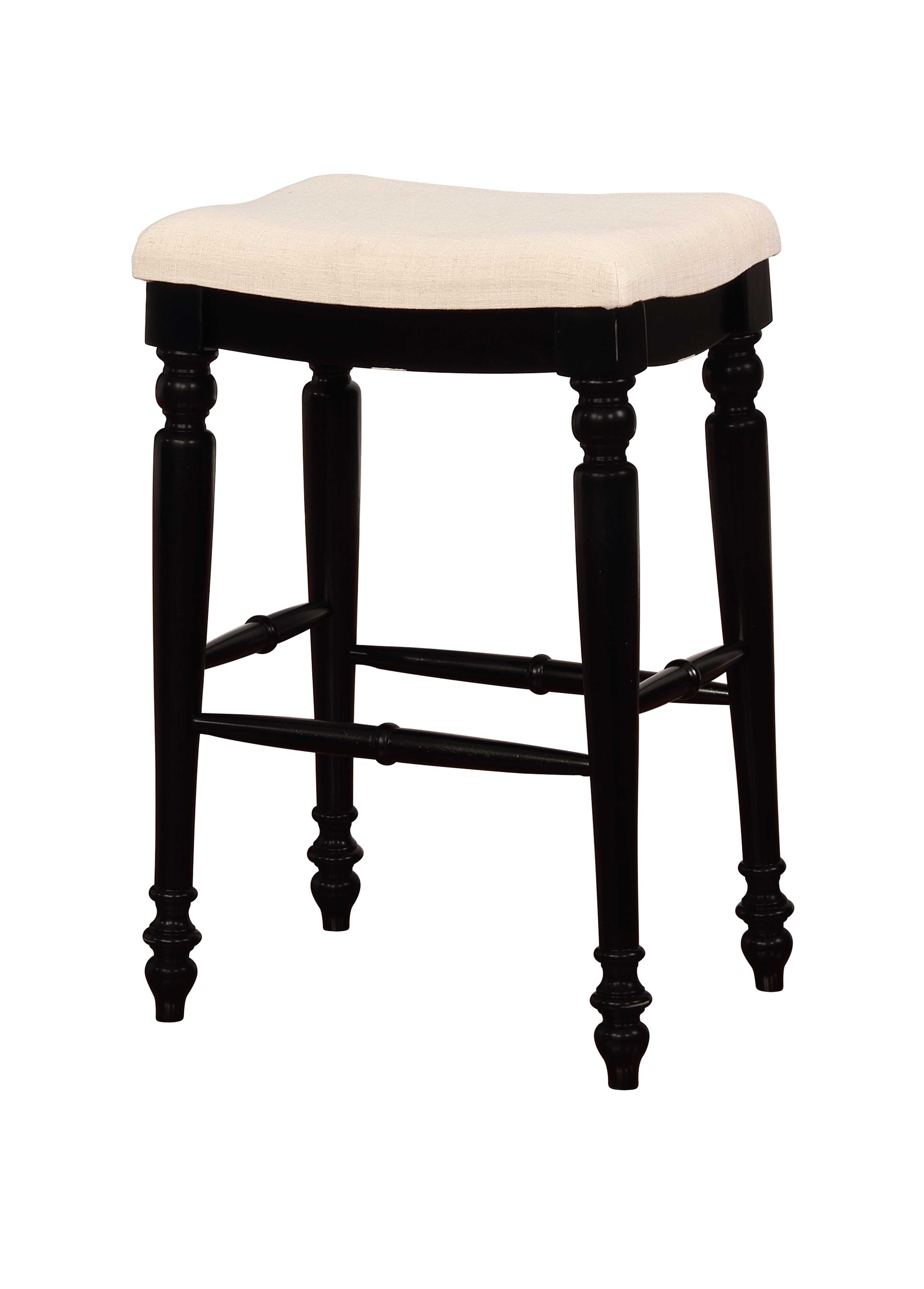 Saddle Top Wooden Bar Stool with Fabric Upholstery,Black and Beige