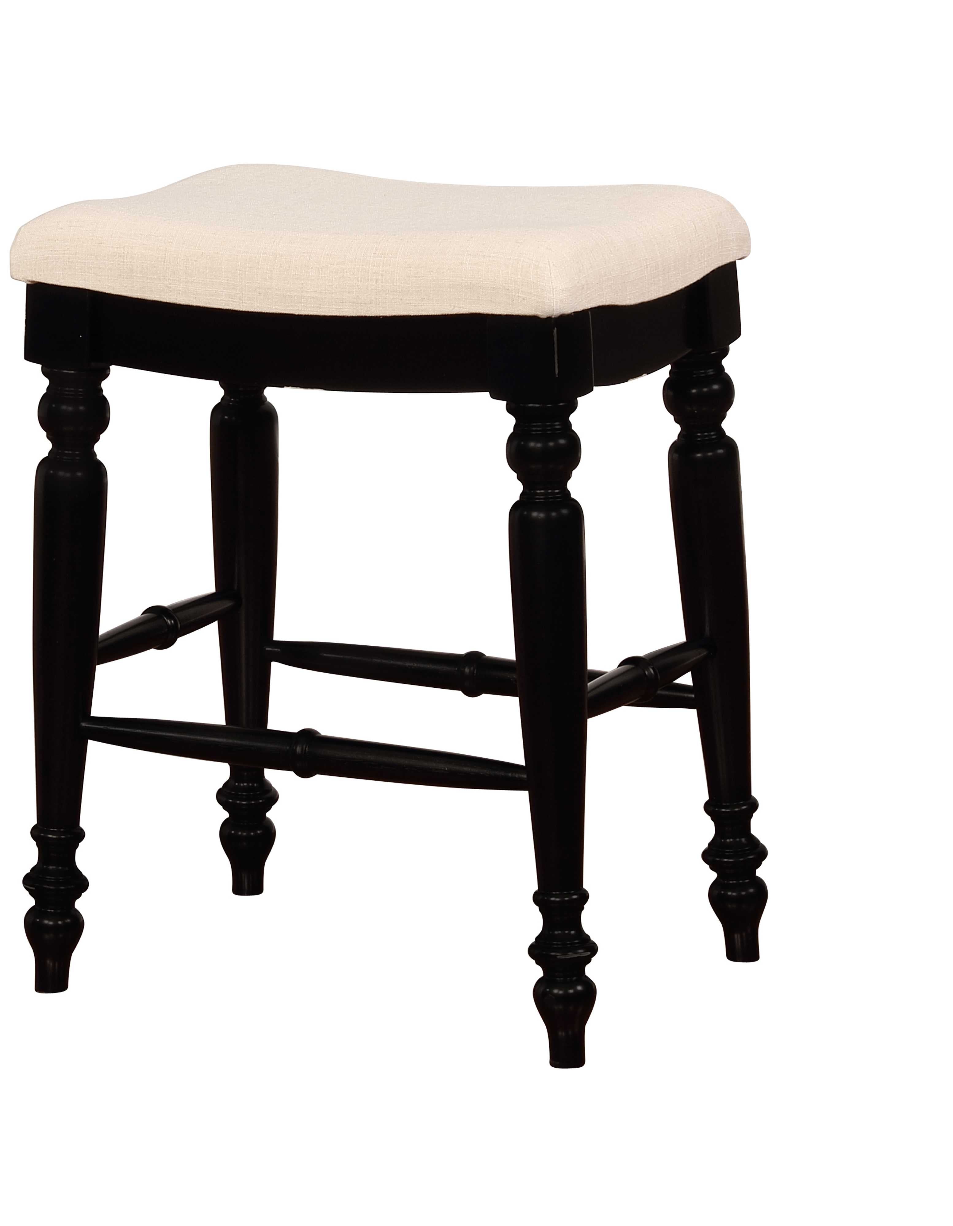 Saddle Top Wooden Counter Stool with Fabric Upholstery,Black and Beige